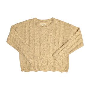 Lucky Brand Women's Lightweight Scallop Edge Hemmed Cable Knit Sweater - Cream